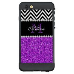 Purple Glitter Black Chevron Monogrammed Custom LifeProoiPhone 6 Plus Case