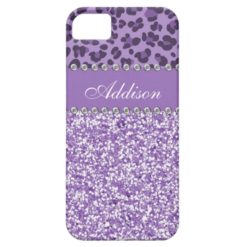 Purple Glitter Leopard Print Rhinestone Girly Case