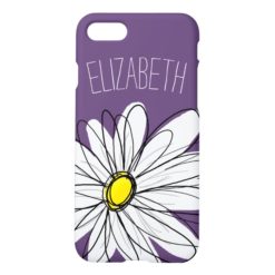 Purple and Yellow Whimsical Daisy Custom Text iPhone 7 Case