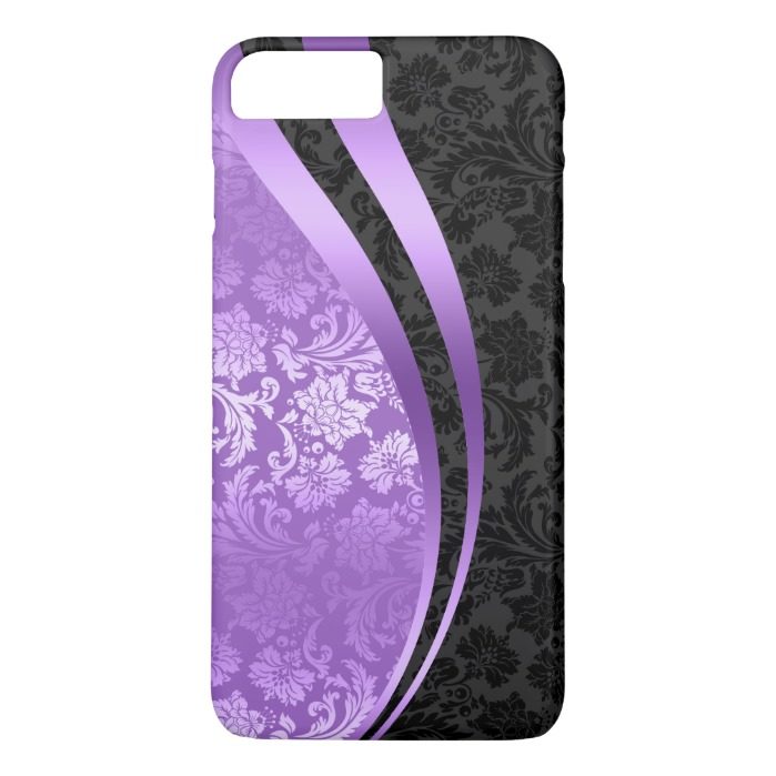 Purple & black damasks dynamic Wavy Stripes iPhone 7 Plus Case