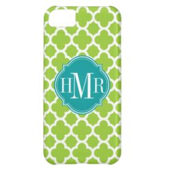 Quatrefoil Green and White Pattern Monogram iPhone 5C Cover