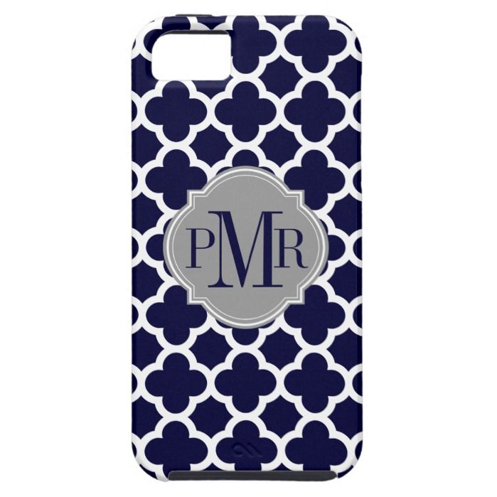 Quatrefoil Navy Blue White Pattern Gray Monogram iPhone SE/5/5s Case