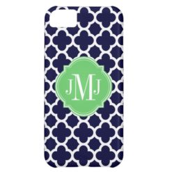 Quatrefoil Navy Blue and White Pattern Monogram iPhone 5C Cover