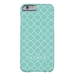 Quatrefoil clover pattern blue teal 3 monogram barely there iPhone 6 case