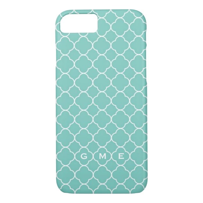 Quatrefoil clover pattern blue teal 3 monogram iPhone 7 case