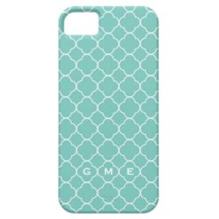 Quatrefoil clover pattern blue teal 3 monogram iPhone SE/5/5s case