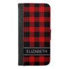 Red Black Buffalo Check Plaid Name Monogram iPhone 6/6s Plus Wallet Case