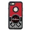 Red Black Damask Pattern Your Name Monogram OtterBox Defender iPhone Case