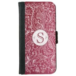 Red Floral Custom Monogram Iphone 6 Wallet Case
