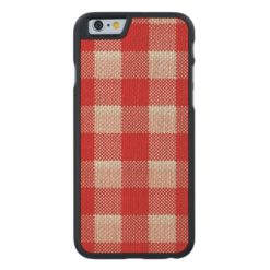 Red Gingham Checkered Pattern Burlap Look Carved Maple iPhone 6 Slim Case