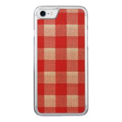 Red Gingham Checkered Pattern Burlap Look Carved iPhone 7 Case