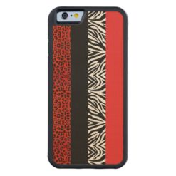 Red Leopard and Zebra Custom Animal Print Carved Maple iPhone 6 Bumper
