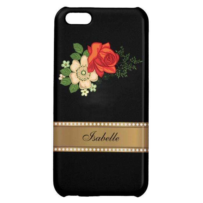 Red Rose and Daisies Gold Personalized Name iPhone 5C Cases