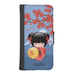 Red Sakura Kokeshi Doll - Cute Geisha Girl iPhone SE/5/5s Wallet