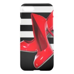 Red Stilettos High Heel Pumps With Stripes iPhone 7 Case