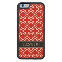 Red White Moroccan #6 Black Name Monogram Carved Maple iPhone 6 Bumper Case