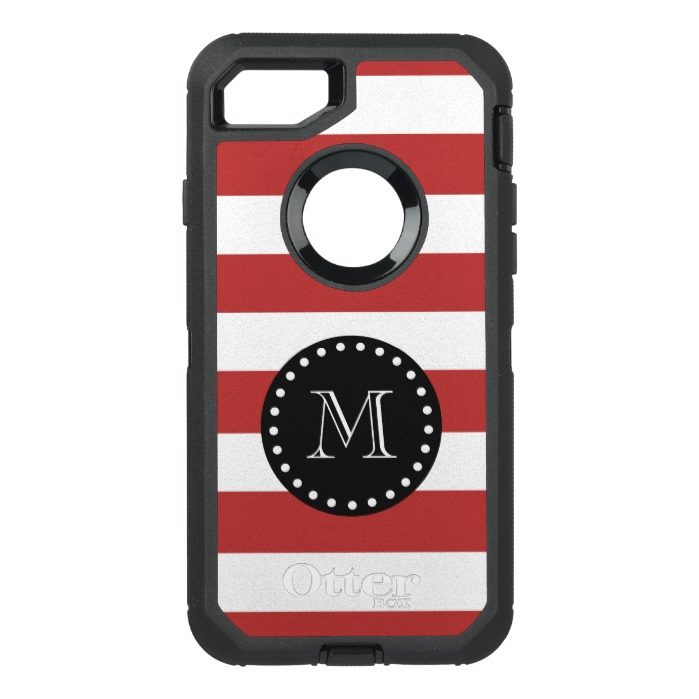 Red White Stripes Pattern Black Monogram OtterBox Defender iPhone 7 Case