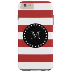 Red White Stripes Pattern Black Monogram Tough iPhone 6 Plus Case