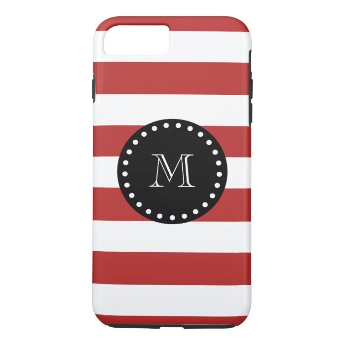 Red White Stripes Pattern Black Monogram iPhone 7 Plus Case