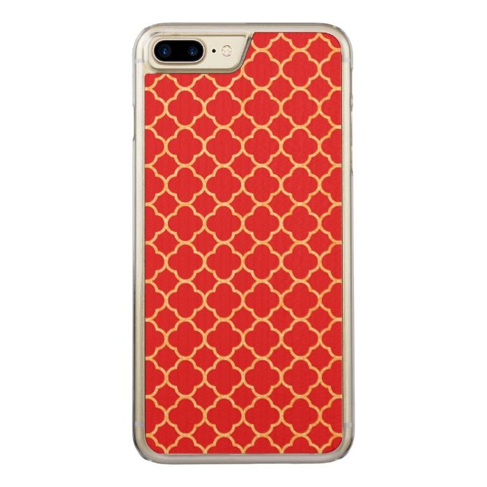 Red and Gold Glitter Quatrefoil Pattern Decorative Carved iPhone 7 Plus Case