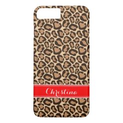 Red and Leopard Print Custom Monogram iPhone 7 Plus Case