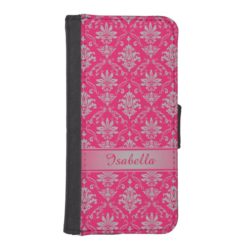 Red and Light Grey Named Damask iPhone SE/5/5s Wallet