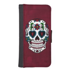 Retro Day of the Dead Sugar Skull Wallet Phone Case For iPhone SE/5/5s