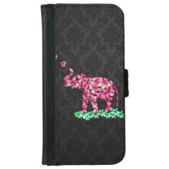 Retro Flower Elephant Pink Sakura Black Damask iPhone 6/6s Wallet Case