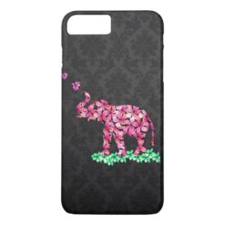 Retro Flower Elephant Pink Sakura Black Damask iPhone 7 Plus Case