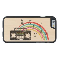 Retro boombox with music and rainbow Carved maple iPhone 6 case
