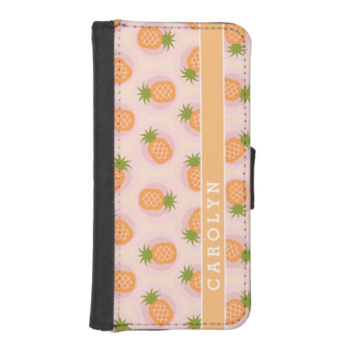 Retro pink orange pineapple patterns monogram wallet phone case for iPhone SE/5/5s