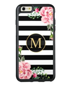 Romantic Floral Black White Stripes Monogram OtterBox iPhone 6/6s Plus Case