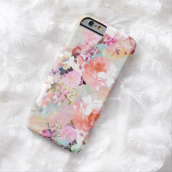 Romantic Pink Teal Watercolor Chic Floral Pattern Barely There iPhone 6 Case