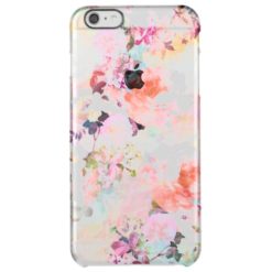 Romantic Pink Teal Watercolor Chic Floral Pattern Clear iPhone 6 Plus Case