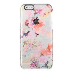 Romantic Pink Teal Watercolor Chic Floral Pattern Clear iPhone 6/6S Case