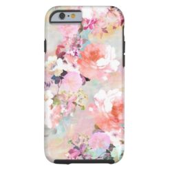 Romantic Pink Teal Watercolor Chic Floral Pattern Tough iPhone 6 Case