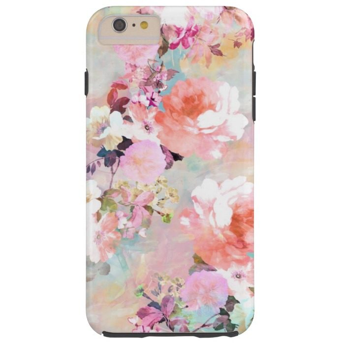 Romantic Pink Teal Watercolor Chic Floral Pattern Tough iPhone 6 Plus Case