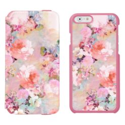Romantic Pink Teal Watercolor Chic Floral Pattern iPhone 6/6s Wallet Case