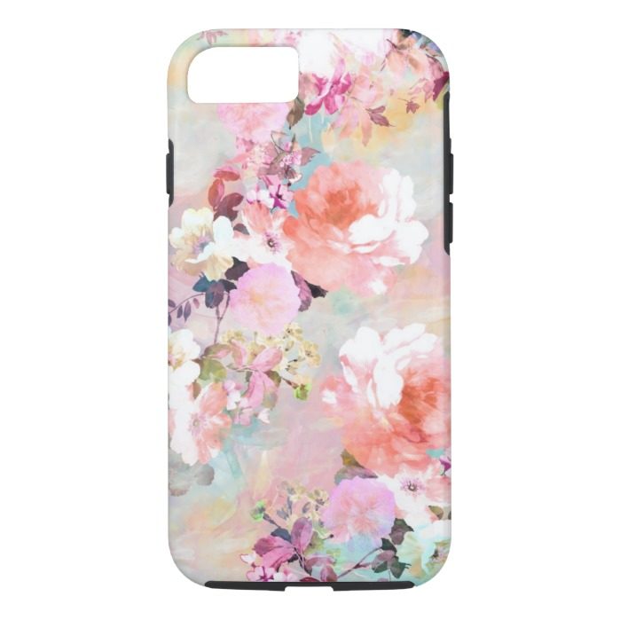 Romantic Pink Teal Watercolor Chic Floral Pattern iPhone 7 Case