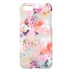 Romantic Pink Teal Watercolor Chic Floral Pattern iPhone 7 Case