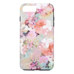 Romantic Pink Teal Watercolor Chic Floral Pattern iPhone 7 Plus Case