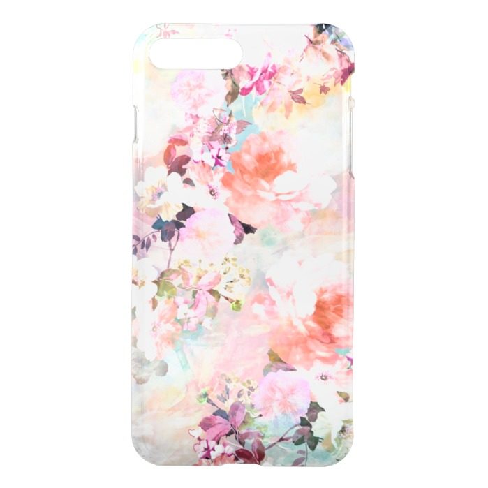 Romantic Pink Teal Watercolor Chic Floral Pattern iPhone 7 Plus Case