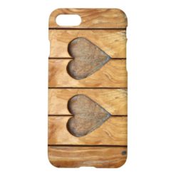 Romantic iPhone 7 Case with two hearts on wooden