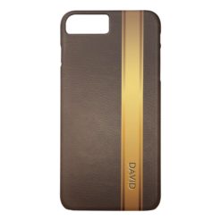 Royal Gold Stripe Custom Name Leather Background iPhone 7 Plus Case