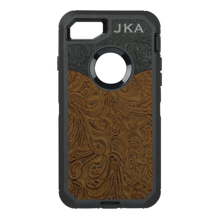Rustic Brown Tooled Leather (Faux) OtterBox Defender iPhone 7 Case