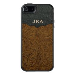 Rustic Brown Tooled Leather Personalized OtterBox iPhone 5/5s/SE Case