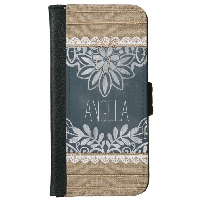 Rustic Burlap Lace Chalkboard Personalized Wallet Phone Case For iPhone 6/6s