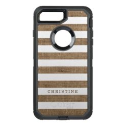 Rustic Country Striped Burlap Look Monogram Name OtterBox Defender iPhone 7 Plus Case