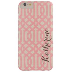 Rustic Linen Beige and Pink Trellis Monogram Barely There iPhone 6 Plus Case