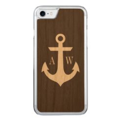 Rustic Monogrammed Anchor Woodback Carved iPhone 7 Case